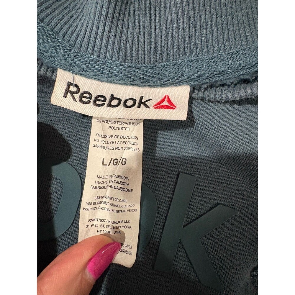 Reebok Sweatshirt Mens Size L Blue Teal Crewneck Pullover Embossed Logo - Picture 7 of 7